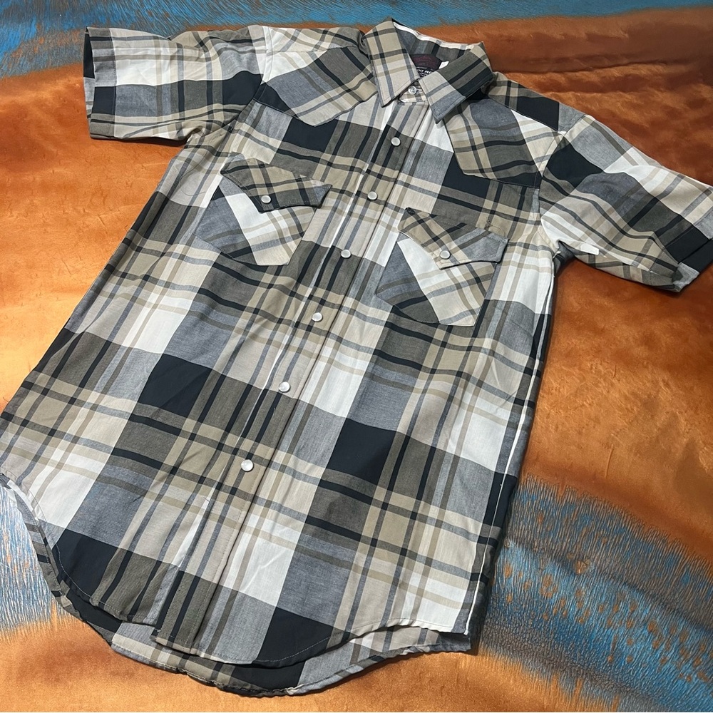 Vintage Winchester Pearl Snap Button down Plaid western shirt small USA